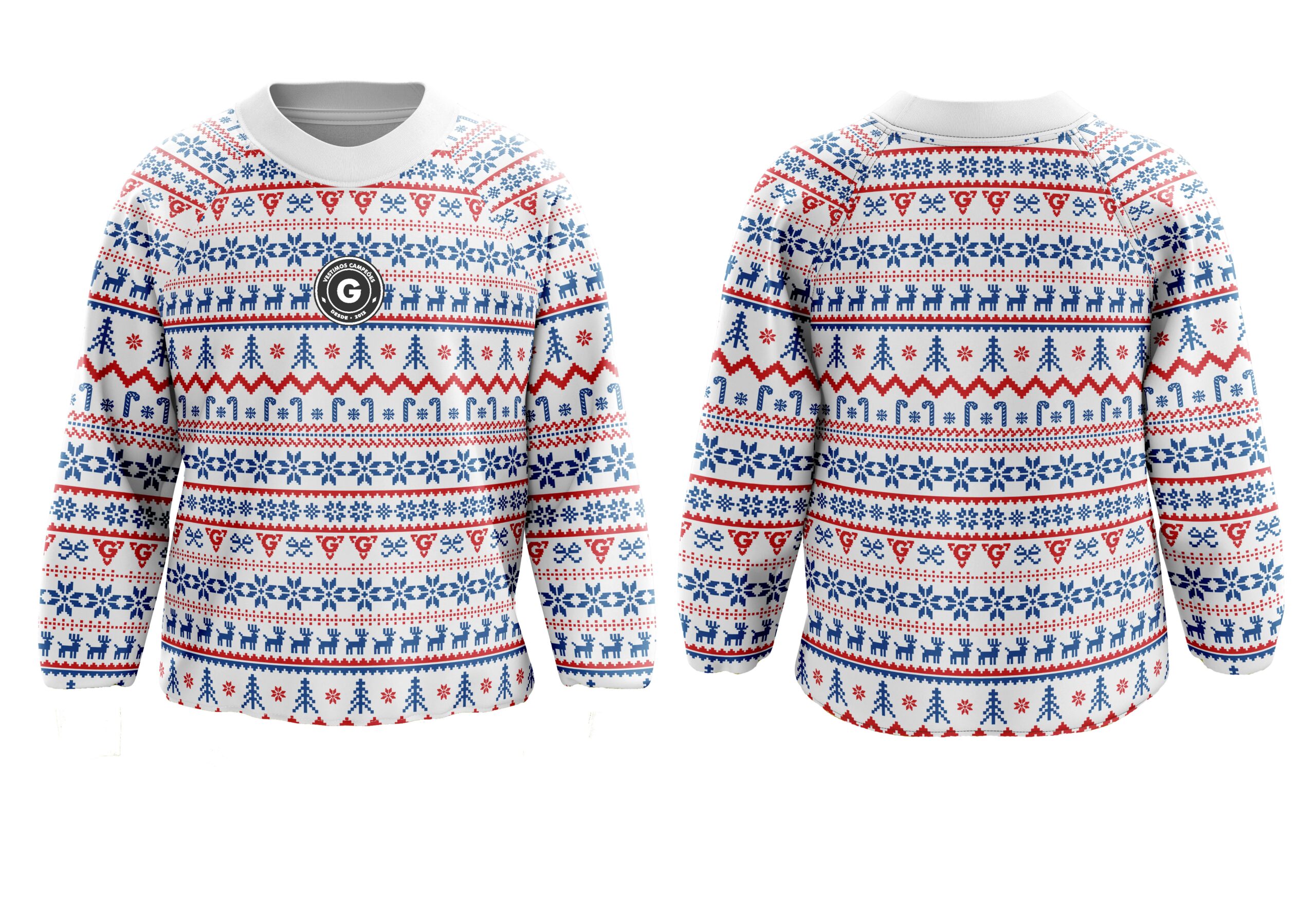 Camisola de Natal azul vermelha